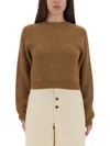 Moschino Ribbed Cropped Sweater With Fitted Silhouette In Brown
