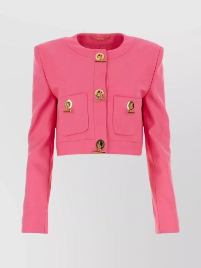 Moschino Cropped Structured Blazer With Buttoned Sleeves In Pink