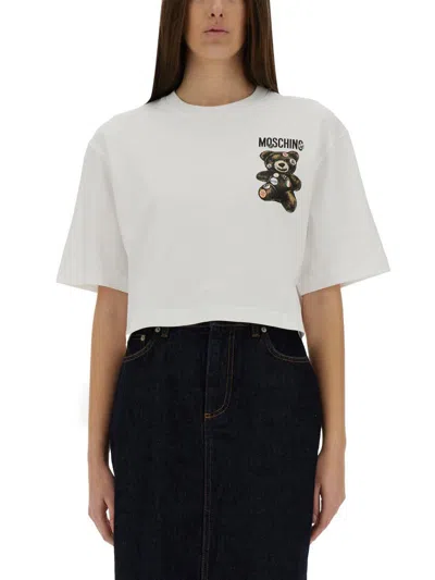 Moschino Cropped T-shirt "teddy Bear" In White