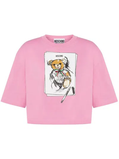 MOSCHINO MOSCHINO CROPPED T-SHIRT WITH TEDDY BEAR PRINT