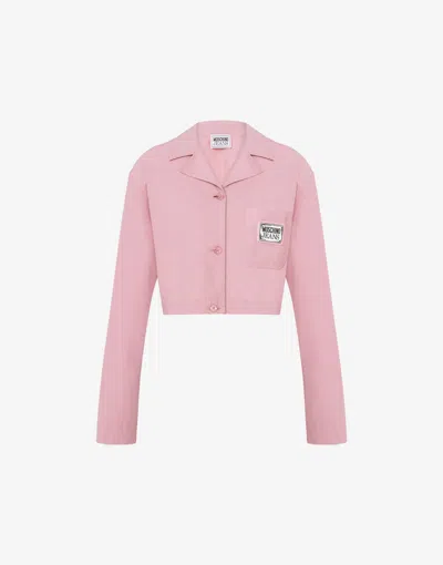 Moschino Cropped Technical Cotton Shirt In Pink