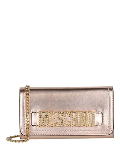 Moschino Crystal-embellished Belt Logo Lettering Crossbody Bag Woman Cross-body Bag Rose Gold Size -