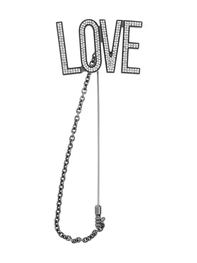 Moschino Crystal-embellished Brooch In Black