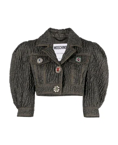MOSCHINO CRYSTAL-EMBELLISHED BUTTED CROPPED JACKET