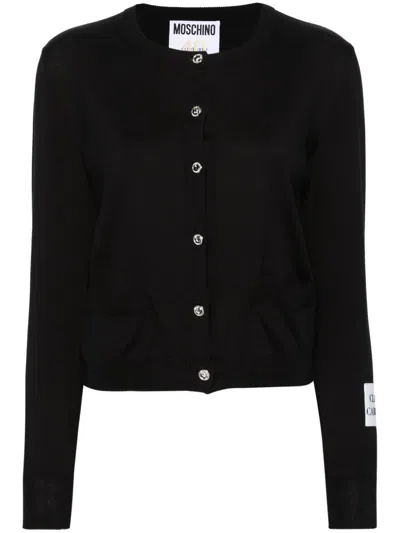 Moschino Crystal-embellished Cotton Cardigan In Black