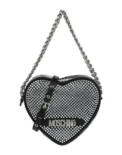Moschino Crystal-embellished Heart Shape Shoulder Bag Woman Shoulder Bag Black Size - Cotton, Polyam
