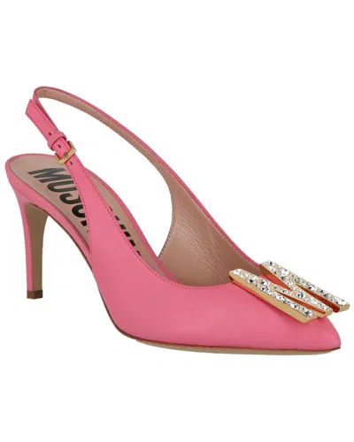 Moschino Crystal-embellished Leather Pump In Pink