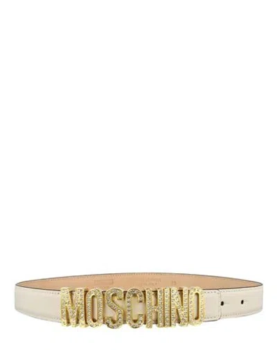 MOSCHINO MOSCHINO CRYSTAL EMBELLISHED LOGO LETTERING BELT WOMAN BELT IVORY SIZE 39.5 CALFSKIN