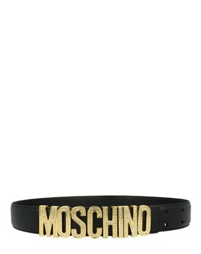 Moschino Crystal Embellished Logo Lettering Woman Belt Black Size 39.5 Calfskin In Black Gold