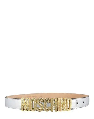 Moschino Crystal Embellished Logo Lettering Woman Belt Silver Size 39.5 Leather
