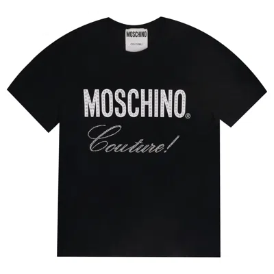 Pre-owned Moschino Crystal Embellished Logo T-shirt In Black