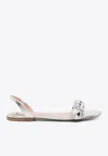 Moschino Crystal-embellished Sandals In Metallic Leather