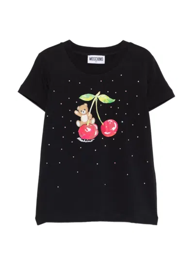 Moschino Kids' Crystal-embellished T-shirt In Black
