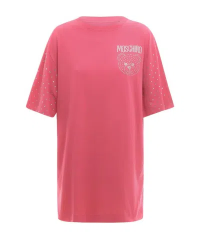 Moschino Crystal-embellished Teddy Logo T-shirt Dress In Red