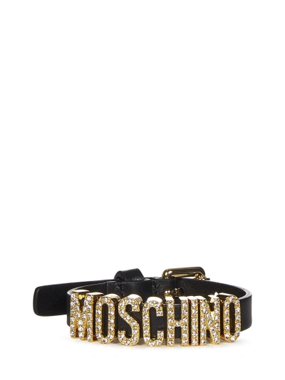 Moschino Crystal Lettering Bracelet In Black