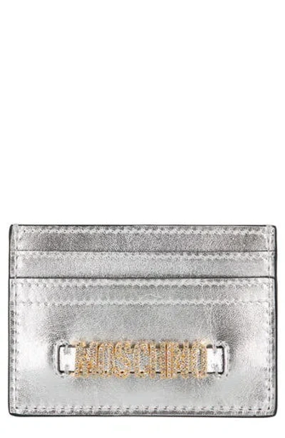 Moschino Crystal Logo Card Case In Fantasy Print Nickel