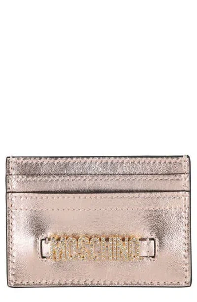 Moschino Crystal Logo Card Case In Metallic