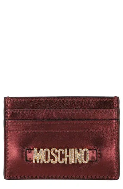 Moschino Crystal Logo Card Case In Red