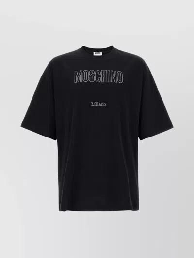 Moschino Crystal Logo Crew Neck T-shirt With Short Sleeves In Blue