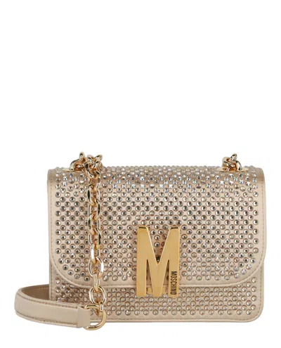 Moschino Studded Shoulder Bag In Gold