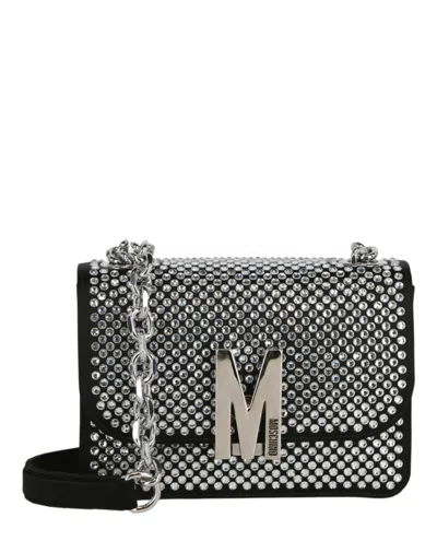 Moschino Crystal Logo Crossbody Bag In Black