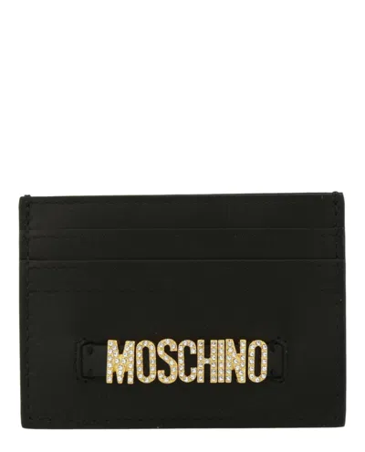 Moschino Crystal-logo Lettering Card Holder In Black