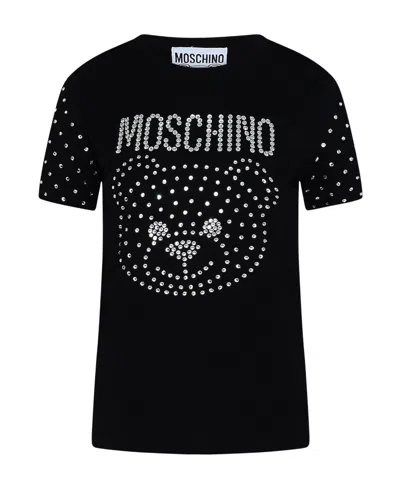 Moschino Crystal Logo Organic Cotton T-shirt In Black