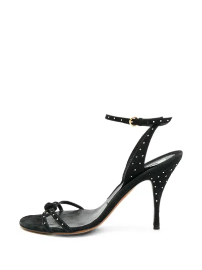 Pre-owned Moschino Crystal-embellished Ankle-wrap Sandals In Black