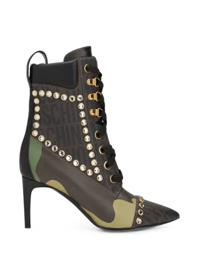 Moschino Crystal-embellished Camouflage-print Boots In Multi