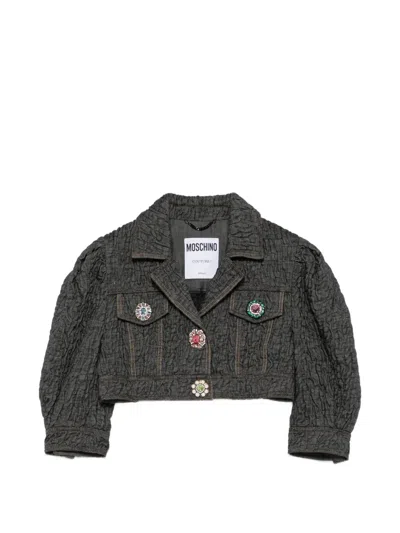 Pre-owned Moschino Crystal-embellished Cropped Jacket In Black