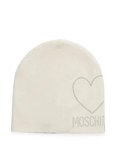 Moschino Crystal-embellished Heart Beanie Hat In Neutral