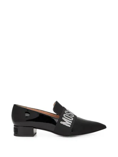Moschino Crystal-embellished Logo-plaque Pumps In Black