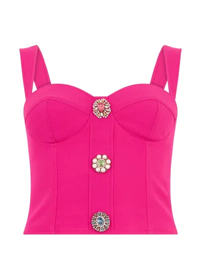 Moschino Crystal-embellished Sweetheart-neck Top In Pink