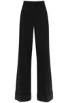 Moschino Cuffed Palazzo Trousers In Wool Gabardine In Nero (black)