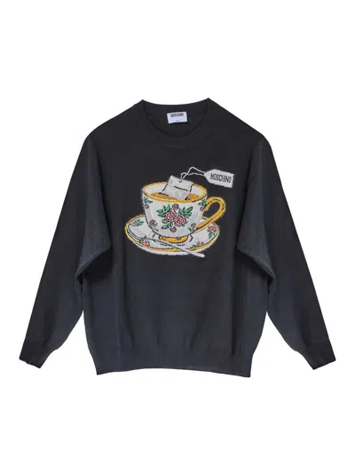 Moschino Intarsia-knit Tea-cup Sweatshirt In Black