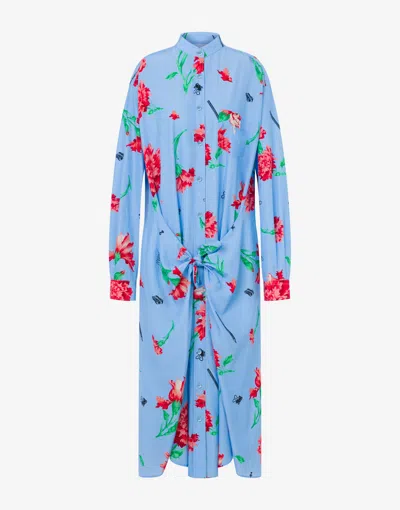 Moschino Cupro Canvas Dress Carnation Print In Blue