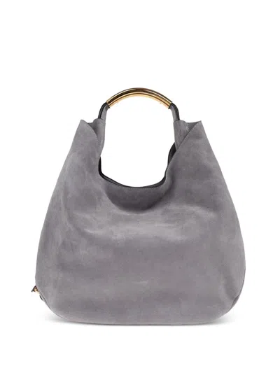 Moschino Curved Gold-tone Metal Handle Soft-structured Bag In Gray
