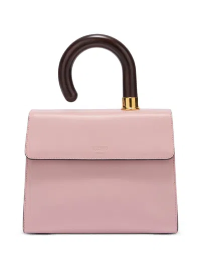 Moschino Curved-handle Leather Tote Bag In Pink