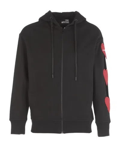 Moschino Cut-out Heart Zipped Hoodie In Black