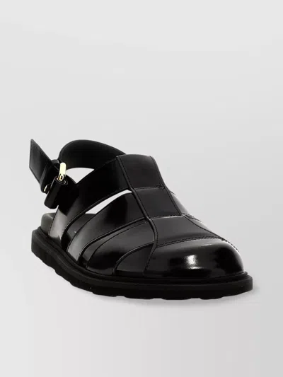 Moschino Cut-out Leather Sandals Flat Sole In Metallic