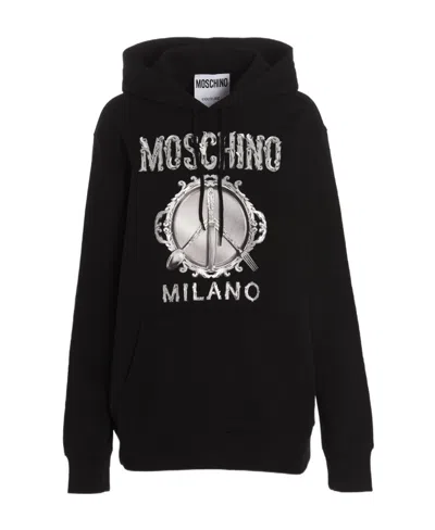 Moschino Cutlery-logo Cotton Hoodie In Black