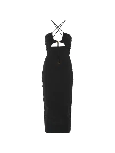 Moschino Cut-out Ruched Midi Dress In Black