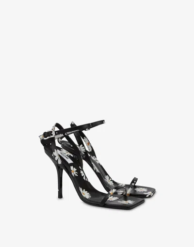 Moschino Daisy Print High Sandals In Black