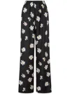 Moschino Black Silk Twill Allover Daisy Trousers In Black
