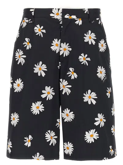 Moschino Daisy-print Cotton Satin Bermuda Shorts In Black