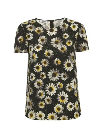 Pre-owned Moschino Daisy-print Short-sleeve T-shirt In Black