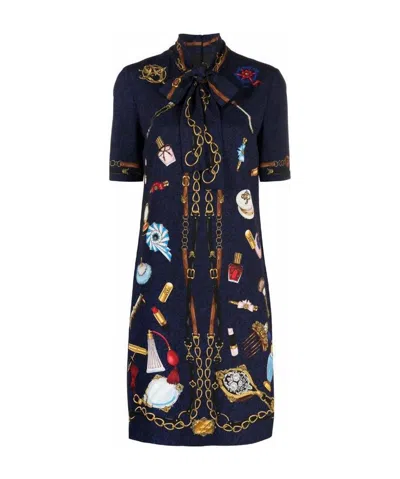 Moschino Dark Blue Fantasy Print Dress In Black