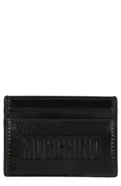 Moschino Debossed Logo Card Case In Black