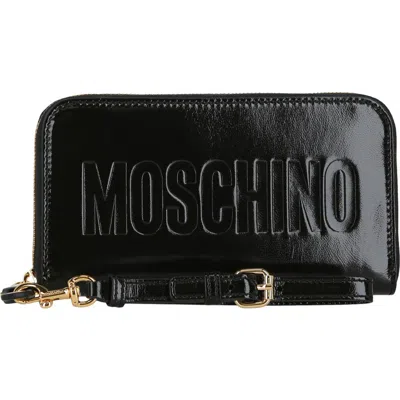 Moschino Debossed Logo Continental Wallet In Black