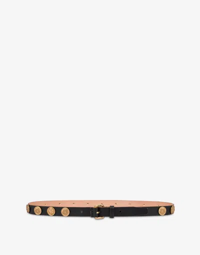 Moschino Decorated Cowhide Belt In Black